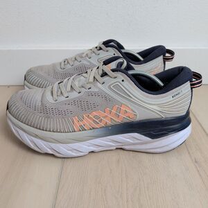Hoka One One Bondi 7 Shoes Womens 9 Lunar Rock Running Gray Sneakers Athleisure